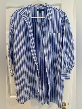 Blue and White Striped Womens Button-Up Mini Dress